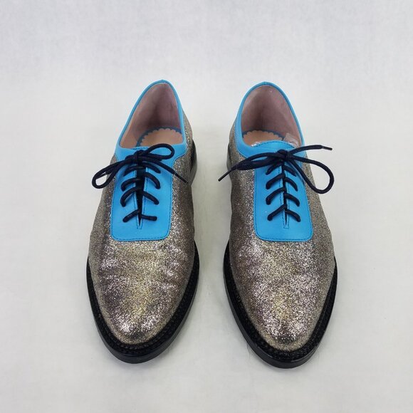 Opening Ceremony Oxfords Women's 9.5 EU 41 Blue Silver Glitter Lace Up Loafers - Picture 3 of 15